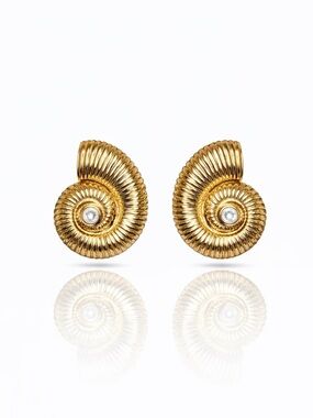 Gold Spiral Shell Stud Earrings
